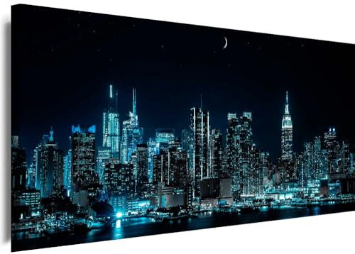 Myartstyle - Bilder Bilder New York Skyline NY Stadt City 200 x 80 cm LeinWandbilder Panorama Xxl - 1 Teilige Wandbilder Panorama Kunstdrucke w-a-2034-12