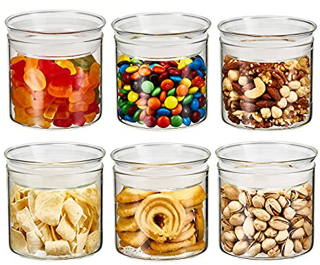 ZENS Vorratsdosen aus Glas, Set mit 6 transparenten Glasdosen mit luftdichten Deckeln, kleine Vorratsbehälter für Küche, Gewürze, Zuckerbehälter, blühender Tee, Snacks