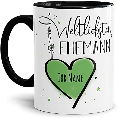 Tassendruck Keramik Tasse - Weltliebster Ehemann - zum selbst gestalten mit Name - Geschenk für den besten Ehemann - Innen & Henkel Schwarz, 300 ml