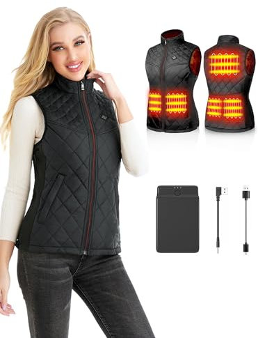 Kintiwe Heated Vest for Women,Heated Gilet with 12000mAh Battery Pack,Lightweight Thermal Body Warmer, Slim Fit Electric Rechargeable Heated Jacket