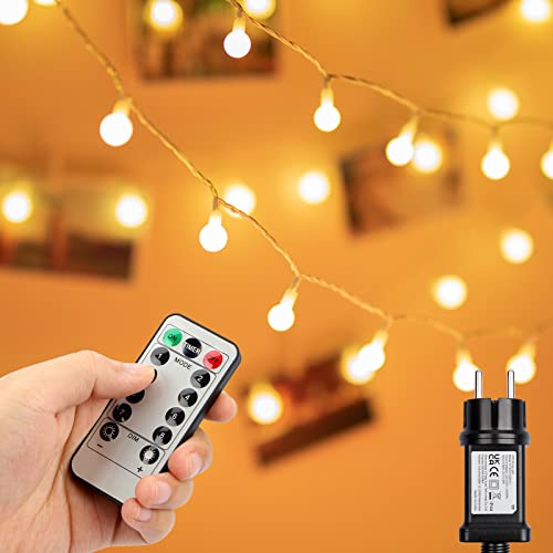 Koopower 12M Lichterkette mit 100er LED Kugeln, Fernbedienung (Timer, 8 Programm, Dimmbar), Warmweiß, 31V DC für Innenbereich