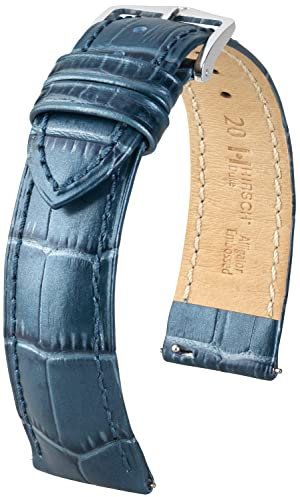 HIRSCH Uhren-Armband Duke M - Uhr-Band aus italienischem Kalbs-Leder mit Alligator-Prägung - Blau Metallic - 18 mm