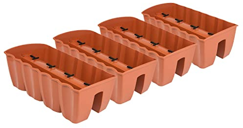 PAFEN Lot de 4 jardinières suspendues - 58,5 x 28,5 x 20,5 cm - Pot de fleurs - Pot de fleurs - Pot de fleurs - Pot de fleurs - Pot de fleurs - Pot de balcon - Jardinière pour balustrade - Terre cuite