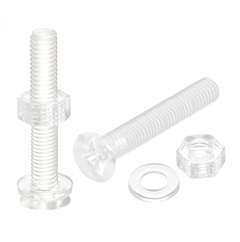 sourcing map Viti in plastica Phillips M6 x 40 mm, con dadi e rondelle piatte, bulloni per macchina a testa piatta in PC, trasparenti, set da 20