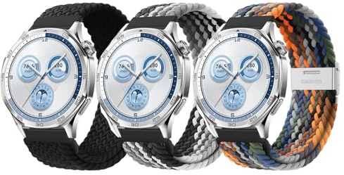 Armband 22mm Nylon für Huawei Watch GT7 GT6 46mm Elastische Armbänder GT5/GT4/GT3/GT3 Pro/GT2 46mm/GT2 Pro/GT 2e Geflochten Uhrband,4 Pro 48mm/GT Runner Stoffarmband für Damen Herren 3 Pack