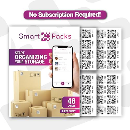 SmartPacks Smart Storage Labels - Premium QR Code Aufkleber mit App - Erweiterte Pack- und Track-Etiketten mit QR-Code für Inventar, Lagerung, Umzug - Intuitive App - 48 Aufkleber