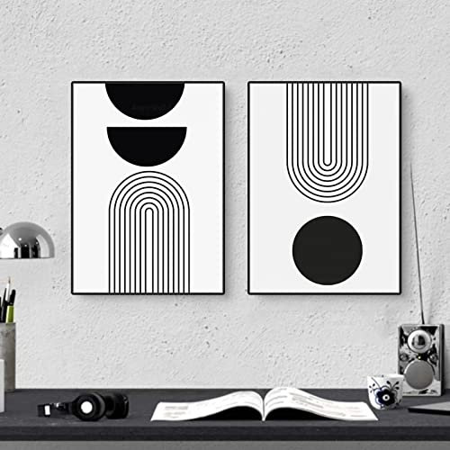 2er Abstrakt Poster Set Wandbilder Bilder Schwarz Weiß Bilder Set Moderne Leinwand Wohnzimmer Kunst Linie Wandposter OHNE Rahmen Schlafzimmer Decor (21x30 cm)