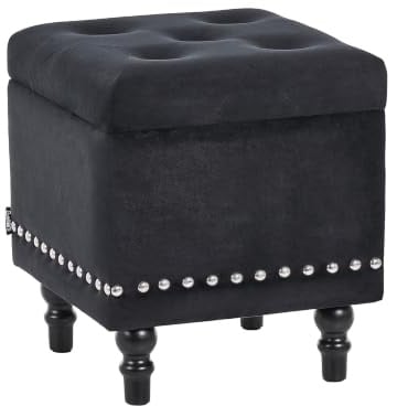 Beliani Hocker Schwarz Samt Silber Metall mit Stauraum quadratisch Flur Wohnzimmer Salon Schlafzimmer Deko Sitzhocker
