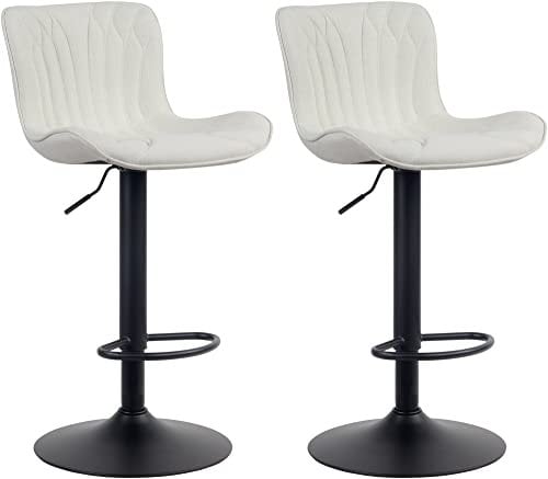 CLP 2er Set Barhocker Linus - Höhenverstellbare Barstühle - 360° Drehstühle Mit Rückenlehne Für Küche Und Bistro, Farbe:Creme, Material:Stoff