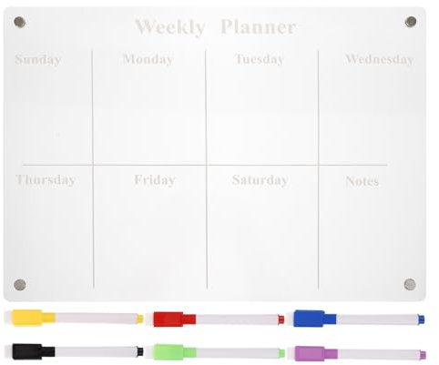 Operitacx 7pcs Large Acrylic Dry Erase Board for Fridge with Pens and Eraser, Clear Weekly Planner, Reusable Transparent Whiteboard for Kitchen, Office, Home