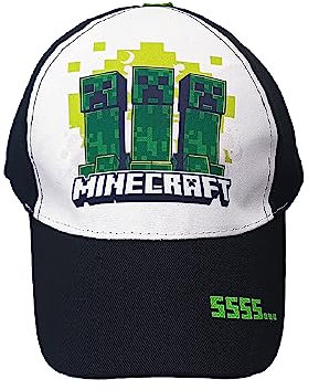 Fashion UK Chapeau Minecraft officiel. 3 Creeper et monstres. Casquette avec visière enfant ou garçon, polyester et coton. Casquette de Baseball noir blanc., multicolore, 56