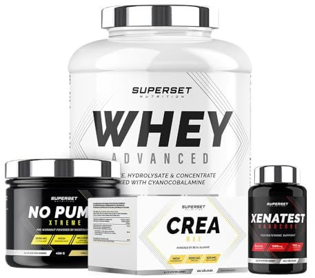 Superset Nutrition | Programme Prise De Muscle Sec Expert - 100% Whey Proteine Advanced 2kg Choco Nut - No Pump Xtreme - Créa Max - Xenatest Hardcore
