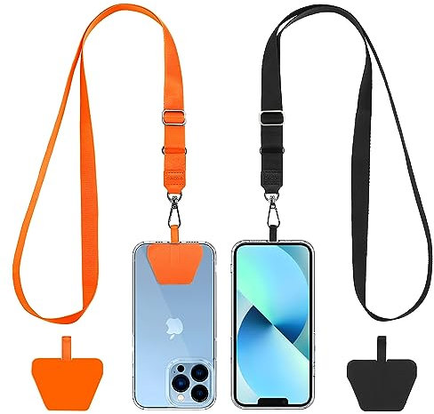 CACOE 2 Pièces Lanière Cordon de Téléphone Portable und 2 Pièces Patchs Durables, pour la Plupart des Téléphones Intelligents (Noir+Orange)