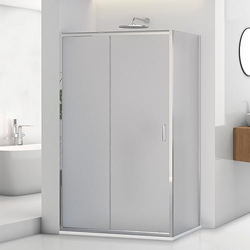 Box doccia angolare 80x150 cm parete fissa e anta scorrevole, vetro stampato H 195 cm con profilo cromato e installazione reversibile, Tay