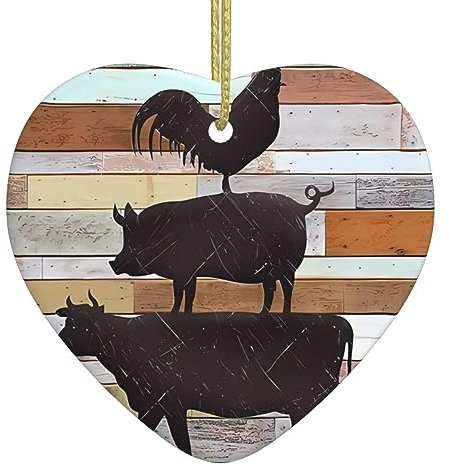 Kuh Huhn und Schwein Muster Druck Personalisierte Weihnachtskugel, Keramik Weihnachten Hängende Ornament, Weihnachtsbaum Dekoration Für Freund Freundin Frau Xmas Geschenke