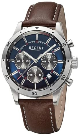 REGENT Chronograph Edelstahl mit Lederband Datum 5 Bar BA-823