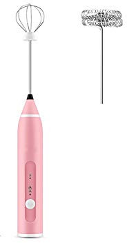 Batidora recargable por USB, espumador de leche, batidora eléctrica de mano, fabricante de espuma, batidor inoxidable de 3 velocidades (negro) (rosa)