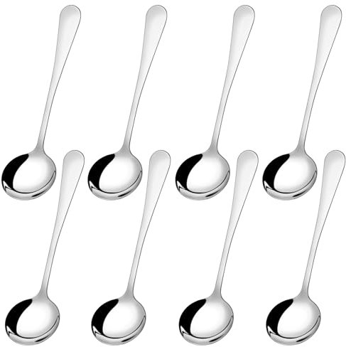 Mirrline 8 Pcs Soup Spoons Stainless Steel Tablespoon Round Spoons with Long Handles Finished Table Dinner Spoons - 7inch, Silver