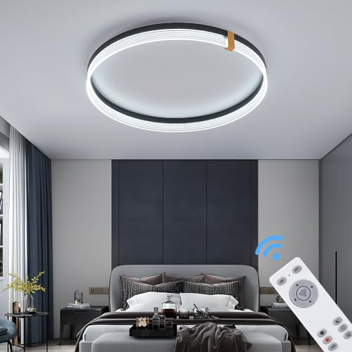 Tonhandisplay LED Deckenleuchte mit Fernbedienung oder Handy-App Lichtfarbe/Helligkeit einstellbar schwarz gold lackierter Alurahmen sehr leicht (TY4567+6Y)