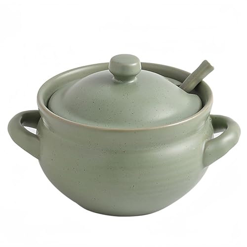 Dowbom Soup Bowls With Lid, French Onion Soup Crocks Oven Safe, Microwave Soup Bowl With Spoon, Soup Mug (Green,14oz), BL-SP-002