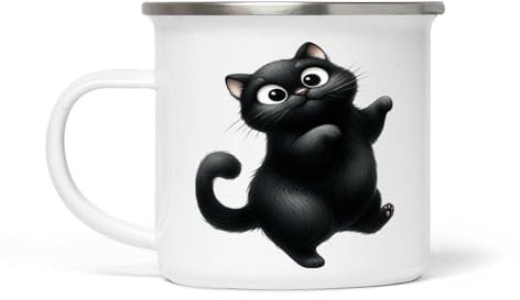 Dropful Gato Vintage Mug de Esmalte Blanco - 354 ml, Durable y Elegante, Ideal para café, té y bebidas calientes