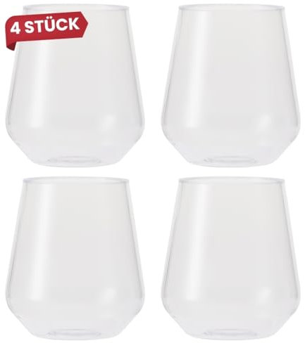 Blue Lake Travel Lot de 4 verres à vin en plastique Tritan, incassables/incassables, idéaux pour le camping, les fêtes au bord de la piscine, les fêtes dans le jardin, les festivals et les