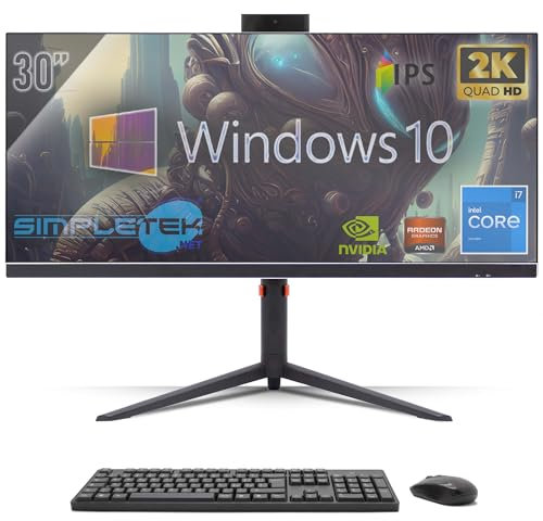 SIMPLETEK - All in One PC 30 IPS 2K Core i7 4GHz RTX 4060 8GB | Windows 10 Pro - 16GB DDR4 240GB SSD M2 + 2TB | Computer Fisso da Gaming Tutto in Uno WiFi6 HDMI