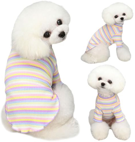 Yaopelky Small Medium Dog Clothes Rainbow Striped Dog Shirts Stretchable Long Sleeve Cat T-Shirt Pet Outfits for Chihuahua Yorkie Teddy (Purple edge, S)