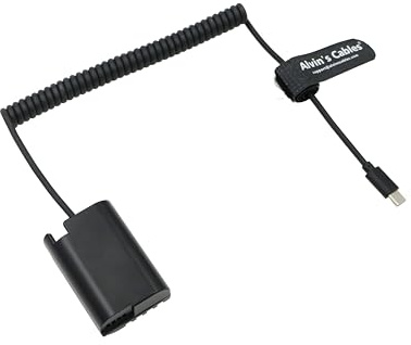 Alvin’s Cables USB-C Type-C vers DMW-DCC17 BLK22 Dummy Batterie Câble enroulé pour Adaptateur Secteur pour Panasonic Lumix S5 S5II S5K S5C GH6 GH5II G9 G9II GH5s Appareil Photo
