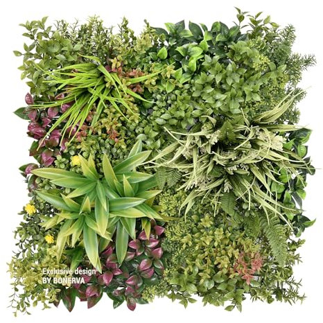 BONERVA | Jardín Vertical Artificial Creta | Pack 3 Piezas 50x50cm | Planta Artificial Decorativa para hogar, Oficina, Hotel, Restaurante | MAL1224