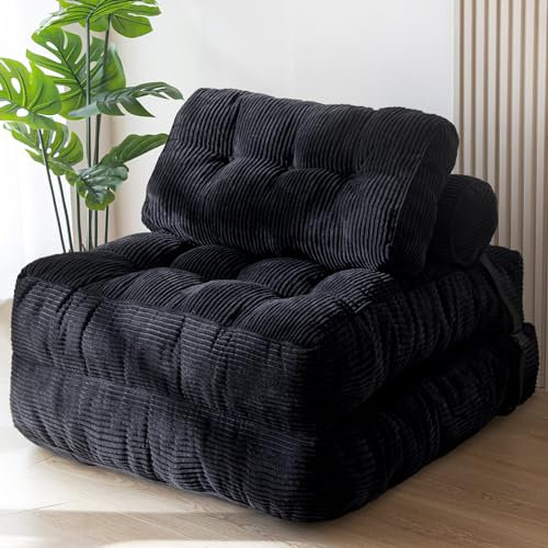 MAXYOYO Folding Sofa Bed, Convertible Sleeper Chair with Pillow Foldable Mattress with Back Support, Portable Fold Out Chair Bed Comfy Floor Sofa Lounge for Living Room Bedroom, Black