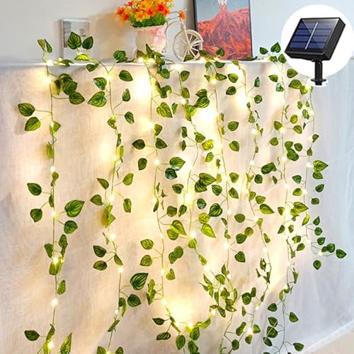 Ivy Fairy Lights Solar Decorative Rattan Lights 2-10 m Eucalyptus Garland with Maple Leaves for Garden & Patio Outdoor Lighting Ivy Garland (Solar Model, 2 Metres, 20 Lights)