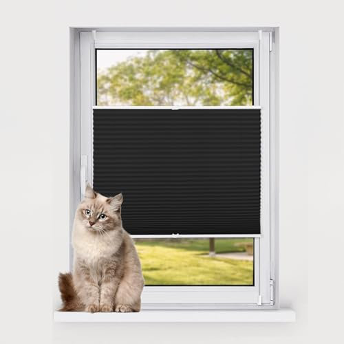 Plissee Modern Schwarz lichtdurchlässig 120x200cm Einfache Montage Crushed Optik für Fenster Bad Küche Alle Montageteile inklusive