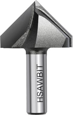 hsawbit Chamfer Router Cutter Bit, 1/2 Inch Shank, 44.5mm Dia. and 30mm Cut Height, 45 Degree V Groove Two Flute Tungsten Carbide Tipped