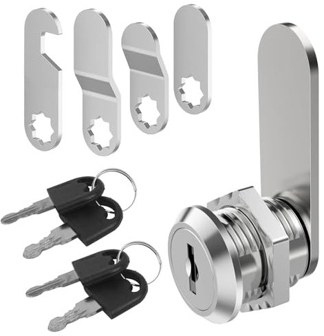 FOGAWA Cerradura de buzón con 4 llaves, 20mm, Cerradura de Seguridad de Metal, Cerradura de Levas con 5 placas de bloqueo diferentes cerradura de taquilla para Puerta de Armario Buzón Archivos
