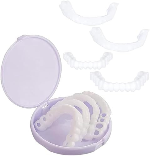 Facette Dentaire Cosmétique, 2 Paires Placages Fausses Dents Haut et Bas Temporaires pour Blanchiment Des Couvrir Les Dents Imparfaites