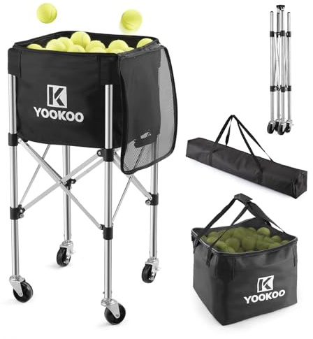 YooKoo Robust bolltratt i tennis rymmer 200 bollar, lätt tennisbollkorg med 2 låsbara hjul, lätt att använda utan installation för tennisträning och undervisning