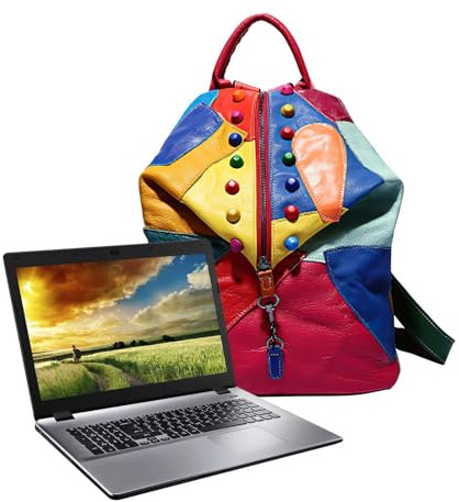 Leder Laptop Rucksack Modische Schultasche Reisetornister Diebstahlsichere