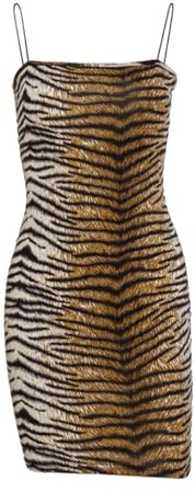Alnicov 1 Neckholder-Kleid mit Tiger-Print, kurzer, versteckter Reißverschluss, geeignet für Jahrestage, Flitterwochen. Sexy und alltägliches Kleid.