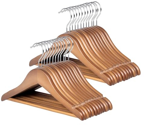 Baby Kleiderbügel Holz, Homewit 24 Stück 30cm Kleiderbügel Kinder mit Rutschfester Hosensteg und 360° drehbarer Haken, Platzsparend Kinderkleiderbügel, Retro Braun