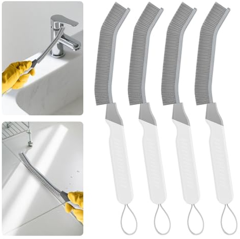 TQRR Cepillo Limpieza Hogar - Cepillo de Limpieza de Grietas, Escobillas de Baño, 4 Piezas Productos de Limpieza para Inodoro, Cocina, Ventana, Juntas, Ducha, Inodoro, Azulejos (4, Gris)