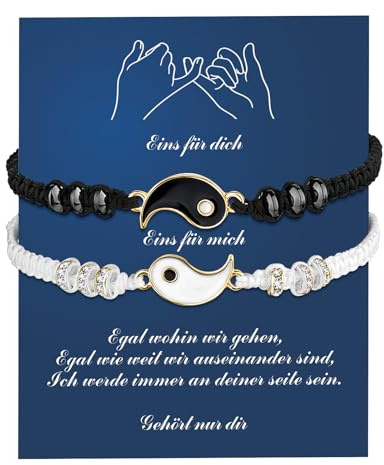 Berry Only Armband Partner Armbänder, Pärchen Armband für Fernbeziehung, Freundschaftskette Verstellbare, Geschenke für Freund Valentinstag Weihnachten, Paar Geschenke für Paare, Schwarz und Weiß