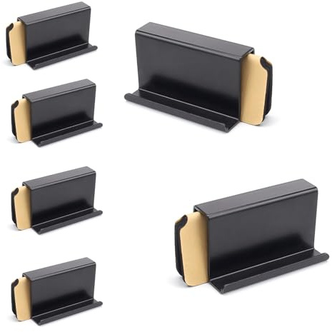 HASLED 6 Stück Selbstklebende Glastürgriffe | Schwarz | für 3-6 mm Rahmenlose Duschtüren & Schränke | Ohne Bohren | Modernes Design