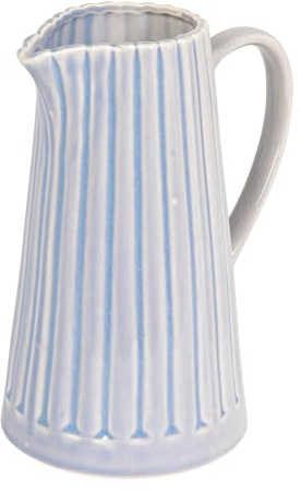 Creative Co-Op 40-Ounce Stoneware Ribbed Pitcher with Reactive Glaze, Light Blue