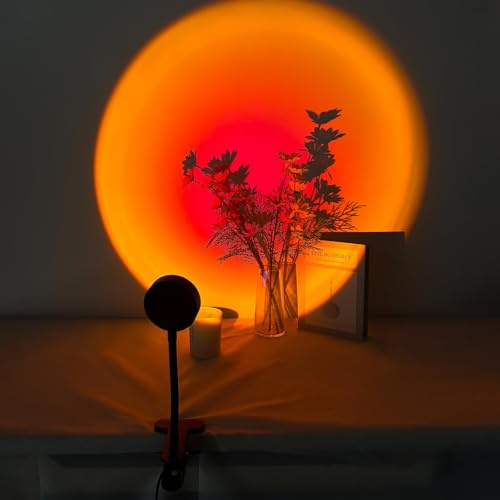 GY Clamp Sunset Lamp, 4-Colour Sunlight lamp, USB Connection LED Projector, 180° rotatable Ambient Light, Ideal for Photos, Selfies and Living Room Decoration