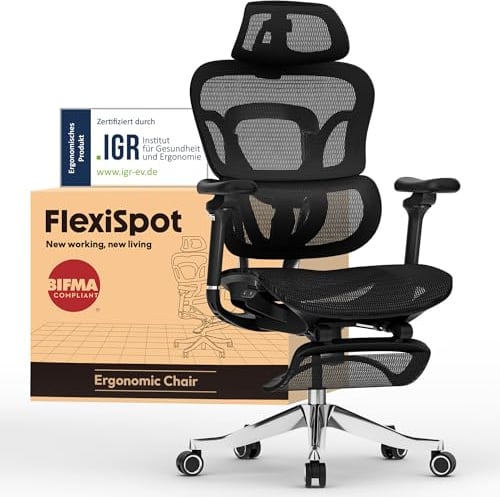 FLEXISPOT Sedia Ergonomica da Ufficio Gaming ErgoX Max con Poggiapiedi, Poggiatesta 4D, Braccioli 5D, Schienale e Supporto Lombare Integrati, Portata 300 kg, Nero