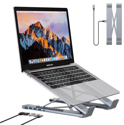 SZZCNOX Soporte USB C para tableta, 5 en 1, USB C, estación de acoplamiento para portátil con 4 puertos de datos USB-A 3.0 de 5 Gbps, estación de expansión plegable para MacBook/iMac/iPad/iPhone