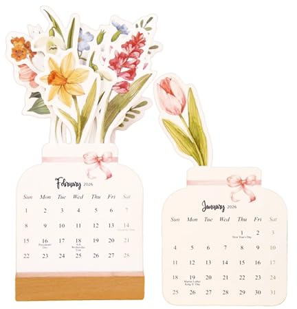 Kalender 2026 – Monats- und Wochenplaner in Blumenform, Kalender 2026, einfache Planung, niedliches funktionales Design, Jahresübersicht, P-Kalender