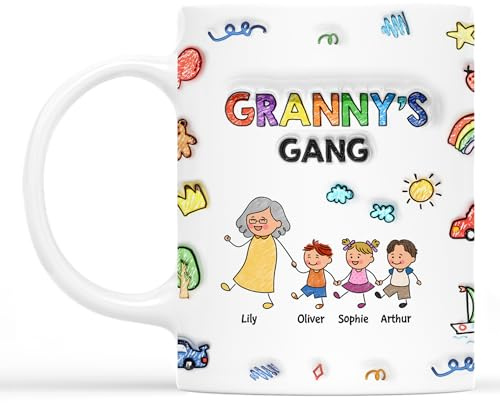 Personal Chic Custom Mug - Granny Gang - Personalised Mum Gifts, Grandma Gift, Mummy Mug, Grandma Cup, Personalised Mum Mug, Grandma Mug, Mug for Grandparents (3 Kids)