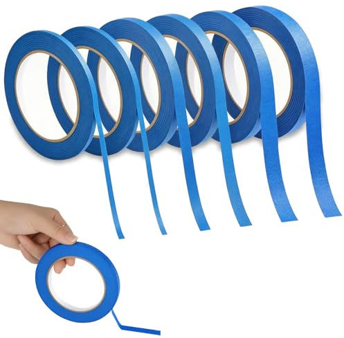 6 Rollen Maler Kreppband Breit 5mm/8mm/10mm/12mm x 5 m, Abklebeband Malerkrepp Breit, Masking Tape Band,Blau Fine Line Tapes, Zierstreifenband Masking Tape Aquarell für Auto Schule Büro DIY